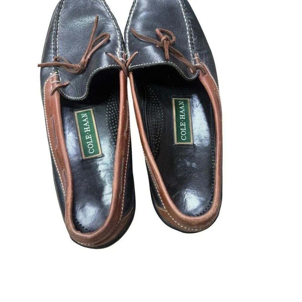 Cole Haan Leather Boat Shoes Mens Size 12 Black Brown Two Tone Leather Loafers